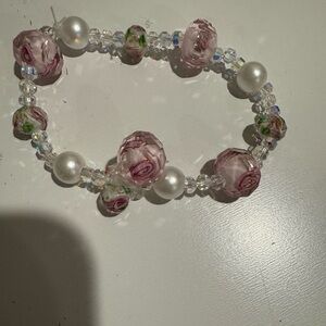 Handmade pink roses Beaded Bracelet